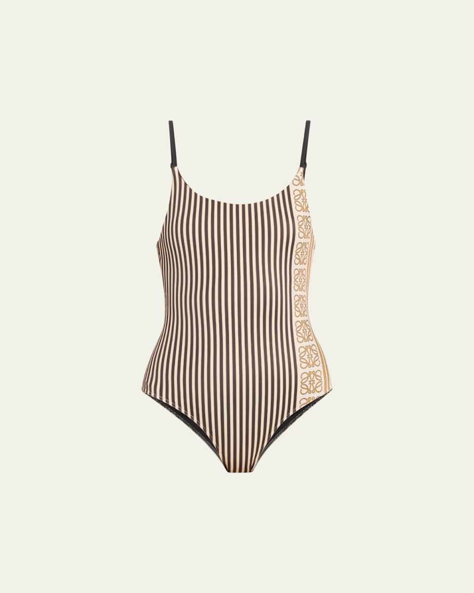 Striped Anagram Backless One Piece Swimsuit